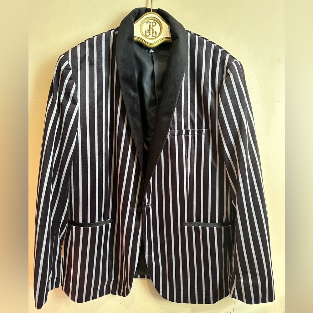 Inc International Concepts Suits & Blazers Mens Black/Grey Stripe Velvet Jacket